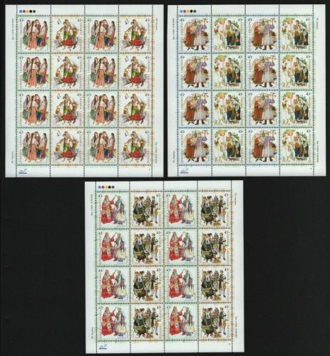 Ukraine 2002 - Mi-Nr. 542-547 A ** - MNH - 3 KLB - Trachten der Regionen (II)