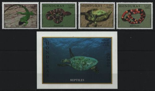 Honduras 1998 - Mi-Nr. 1415-1418 & Block 63 ** - MNH - Reptilien / Reptiles