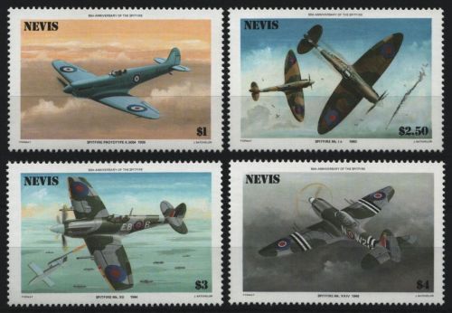 Nevis 1986 - Mi-Nr. 360-363 ** - MNH - Flugzeuge / Airplanes - Spitfire