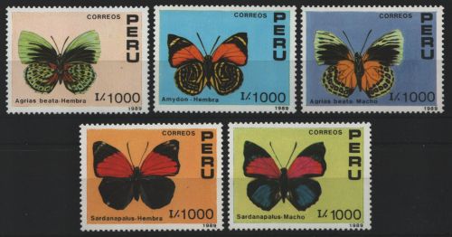 Peru 1990 - Mi-Nr. 1419-1423 ** - MNH - Schmetterlinge / Butterflies
