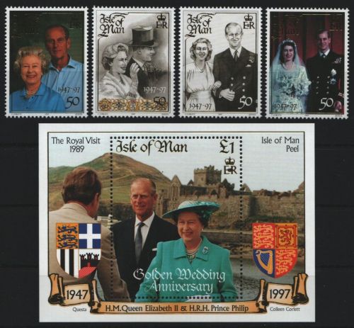 Isle of Man 1997 - Mi-Nr. 743-746 & Block 31 ** - MNH - Goldene Hochzeit