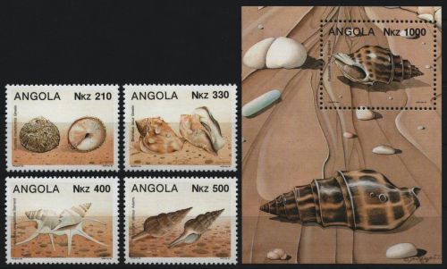 Angola 1993 - Mi-Nr. 918-921 & Block 15 ** - MNH - Meeresschnecke / Marine snail