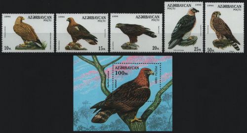 Aserbaidschan 1994 - Mi-Nr. 172-176 & Block 9 ** - MNH - Vögel / Birds