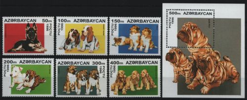Aserbaidschan 1996 - Mi-Nr. 306-311 & Block 22 ** - MNH - Hunde / Dogs