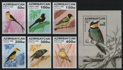 Aserbaidschan 1996 - Mi-Nr. 313-318 & Block 23 ** - MNH - Vögel / Birds