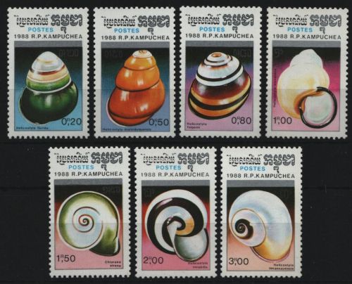 Kambodscha 1988 - Mi-Nr. 962-968 ** - MNH - Landschnecken / Land snails