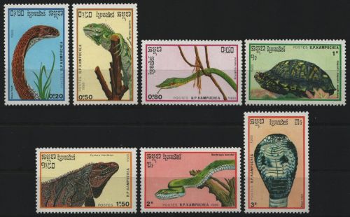 Kambodscha 1988 - Mi-Nr. 983-989 ** - MNH - Reptilien / Reptiles