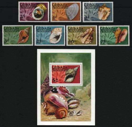 Grenada-Grenadinen 1976 - Mi-Nr. 132-138 & Block 15 ** - MNH - Meeresschnecken