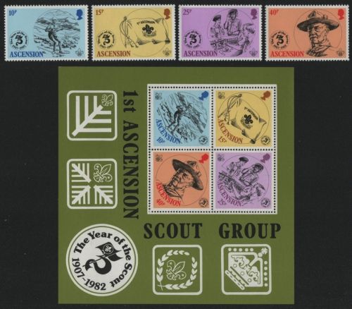 Ascension 1982 - Mi-Nr. 306-309 & Block 13 ** - MNH - Pfadfinder / Scouts