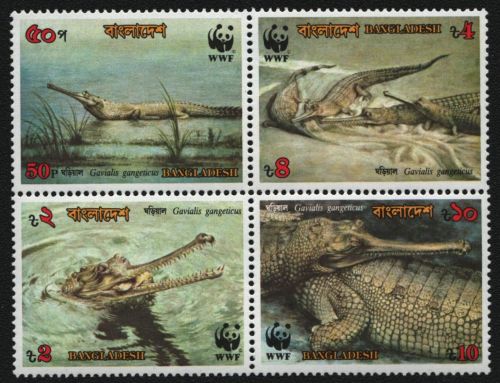Bangladesch 1990 - Mi-Nr. 323-326 ** - MNH - Viererblock - Krokodile / Crocodile