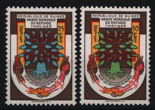Guinea 1961 - Mi-Nr. 67-68 a ** - MNH - Weltflüchtlingsjahr - Aufdruck rot