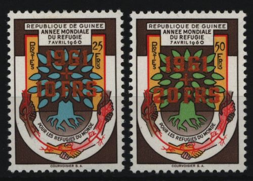 Guinea 1961 - Mi-Nr. 67-68 b ** - MNH - Weltflüchtlingsjahr - Aufdruck orange