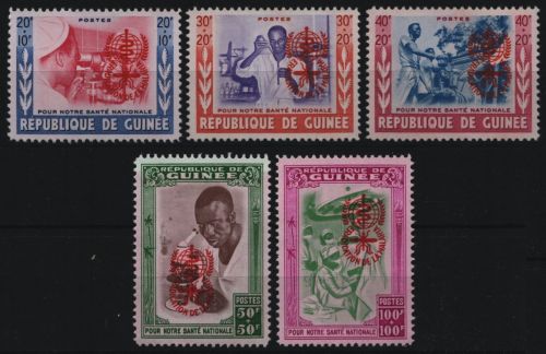 Guinea 1962 - Mi-Nr. 95-99 a ** - MNH - Malaria - Aufdruck rot