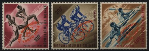 Guinea 1964 - Mi-Nr. 239-241 b ** - MNH - Olympia Tokyo - Aufdruck orange