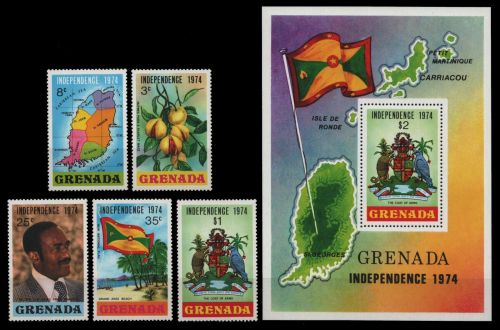 Grenada 1974 - Mi-Nr. 583-587 & Block 35 ** - MNH - Unabhängigkeit