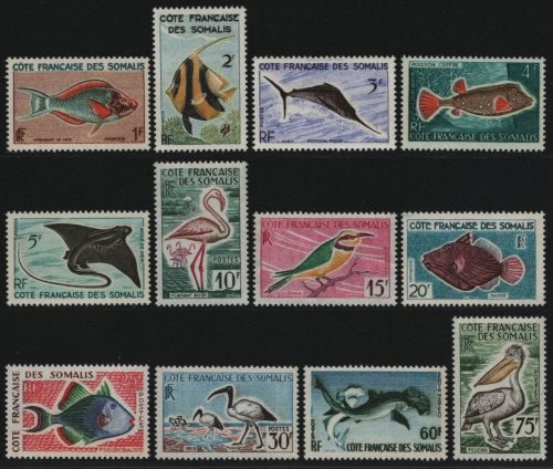 Französische Somaliküste 1959 - Mi-Nr. 320-331 ** - MNH - Fische & Vögel