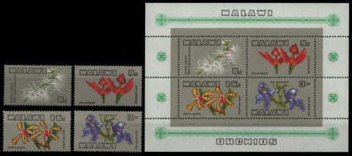 Malawi 1969 - Mi-Nr. 110-113 & Block 14 ** - MNH - Orchideen / Orchids