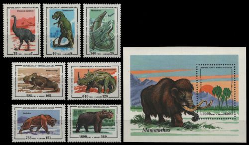 Madagaskar 1994 - Mi-Nr. 1675-1681 & Block 257 ** - MNH - Prähistorische Tiere