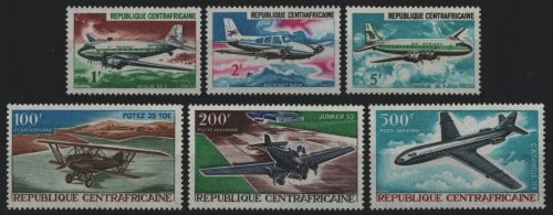 Zentralafrikanische Rep. 1967 - Mi-Nr. 144-149 ** - MNH - Flugzeuge / Airplanes