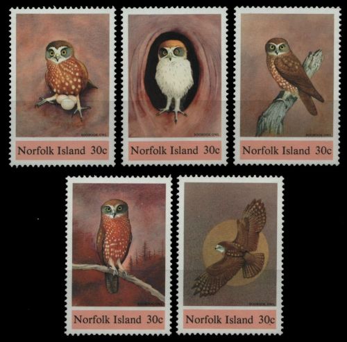 Norfolk-Insel 1984 - Mi-Nr. 339-343 ** - MNH - einzeln - Eulen / Owls