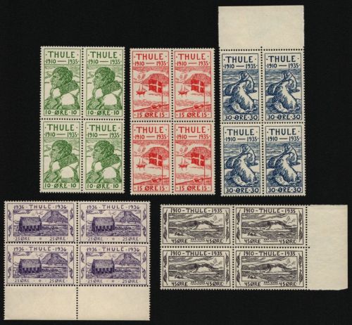 Dänemark-Thule 1935 - Mi-Nr. 1-5 ** - MNH - Viererblock - 25. Jahrestag