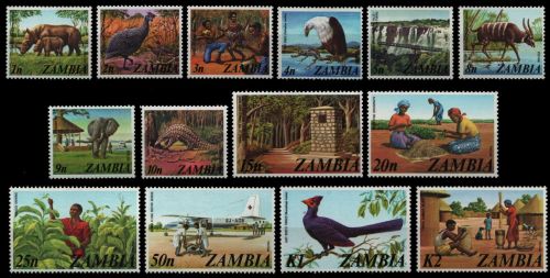 Sambia 1975 - Mi-Nr. 141-154 ** - MNH - Freimarken / Definitives