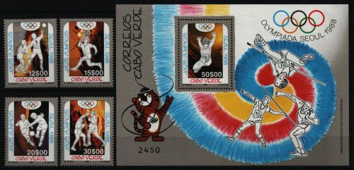 Kap Verde 1988 - Mi-Nr. 553-556 & Block 14 ** - MNH - Olympia Seoul