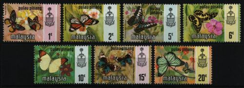Malaya - Penang 1971 - Mi-Nr. 73-79 I ** - MNH - Schmetterlinge / Butterflies