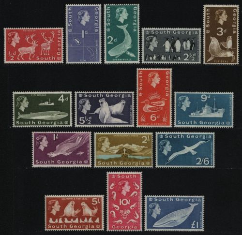 Süd-Georgien 1963 / 1970 - Mi-Nr. 9-23 ** - MNH - Freimarken - Fauna (I)