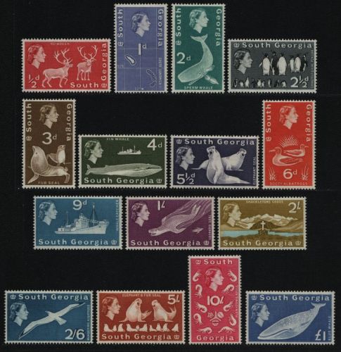 Süd-Georgien 1963 / 1970 - Mi-Nr. 9-23 ** - MNH - Freimarken - Fauna (II)