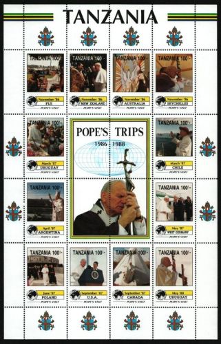 Tansania 1992 - Mi-Nr. 1170-1181 ** - MNH - Papst Johannes Paul II
