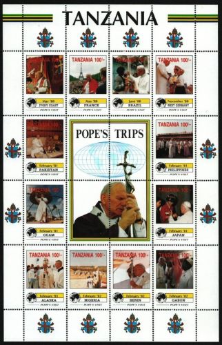 Tansania 1992 - Mi-Nr. 1110-1121 ** - MNH - Papst Johannes Paul II