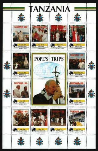 Tansania 1992 - Mi-Nr. 1134-1145 ** - MNH - Papst Johannes Paul II
