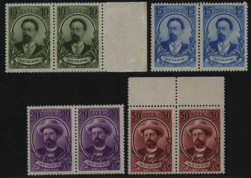 Russia / Sowjetunion 1940 - Mi-Nr. 732-735 ** - MNH - Paare - Chekov