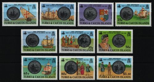 Turks- & Caicos 1992 - Mi-Nr. 1068-1077 ** - MNH - Münzen / Coins - Schiffe
