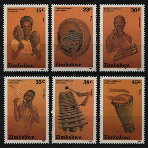 Simbabwe 1991 - Mi-Nr. 454-459 ** - MNH - Musikinstrumente