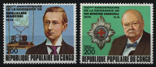 Kongo-Brazzaville 1974 - Mi-Nr. 423-424 ** - MNH - Marconi & Churchill