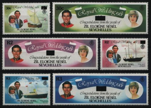 Äußere Seychellen 1983 - Mi-Nr. 70-75 ** - MNH - Hochzeit Charles & Diana