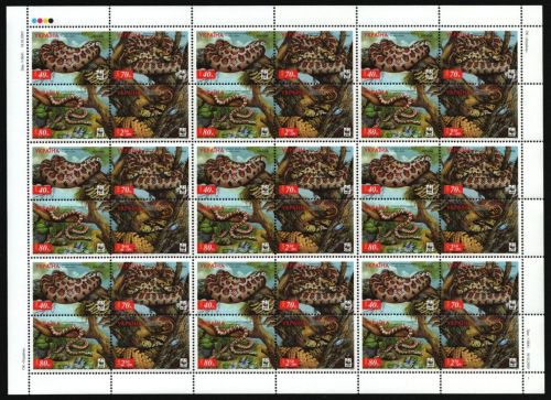 Ukraine 2002 - Mi-Nr. 502-505 A ** - MNH - ZDR-Bogen - Schlangen / Snakes