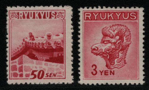 Ryu-Kyu 1950 - Mi-Nr. 8 & 11 ** - MNH - Mängel / Faults - Please read