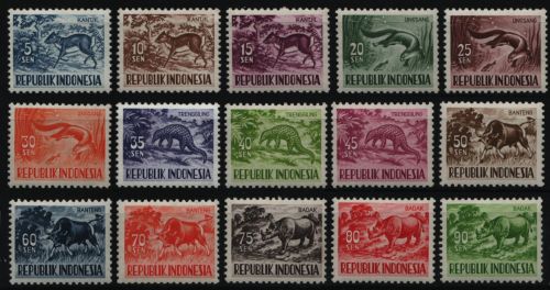 Indonesien 1956 - Mi-Nr. 171-185 ** - MNH - Wildtiere / Wild animals