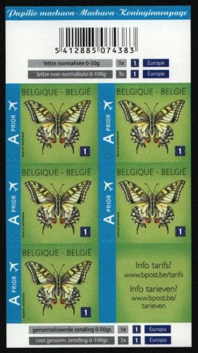 Belgien 2012 - Mi-Nr. 4302 I ** - MNH - Folienblatt - Schmetterlinge