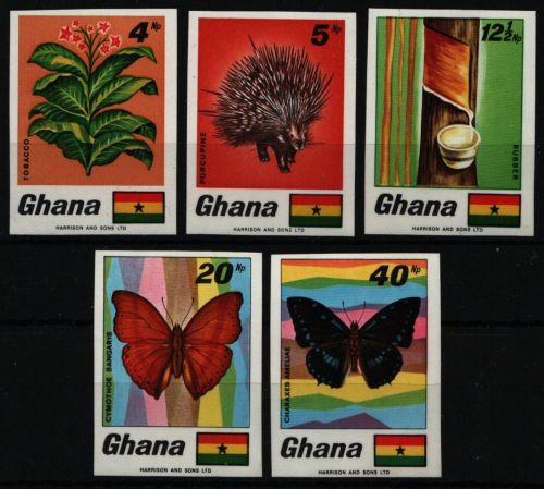 Ghana 1968 - Mi-Nr. 342-346 B ** - MNH - ungez / imp - Schmetterlinge