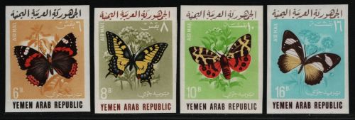 Jemen-Arabische Republik 1966 - Mi-Nr. 490-493 B ** - MNH - Schmetterlinge