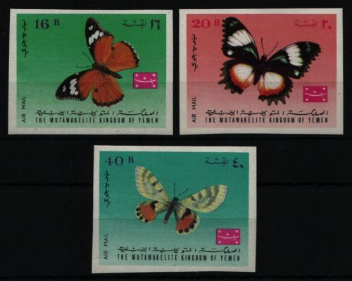 Jemen-Königreich 1968 - Mi-Nr. 448-450 B ** - MNH - Schmetterlinge / Butterflies