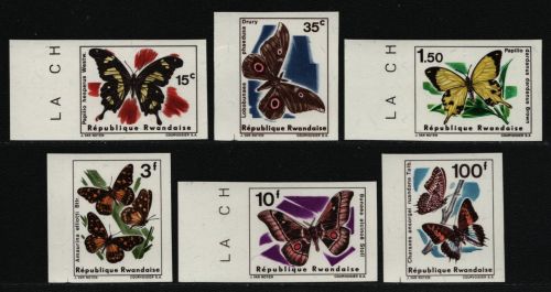 Ruanda 1966 - Mi-Nr. 147-152 B ** - MNH - ungez / imp - Schmetterlinge