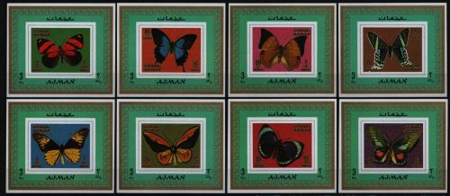 Ajman 1971 - Mi-Nr. 747-754 ** - MNH - als Block - Schmetterlinge / Butterflies