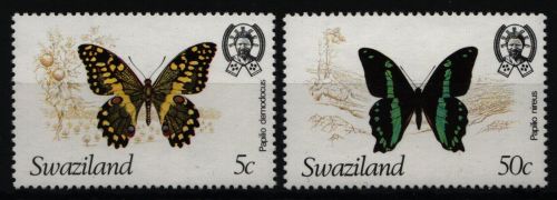 Swaziland 1982 - Mi-Nr. 392 & 394 var ** - MNH - Wz kopfstehend - Schmetterlinge