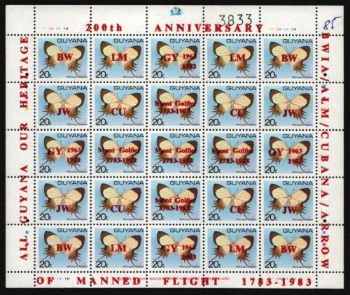 Guyana 1983 - Mi-Nr. 986-991 ** - MNH - Bogen - Schmetterlinge / Butterflies