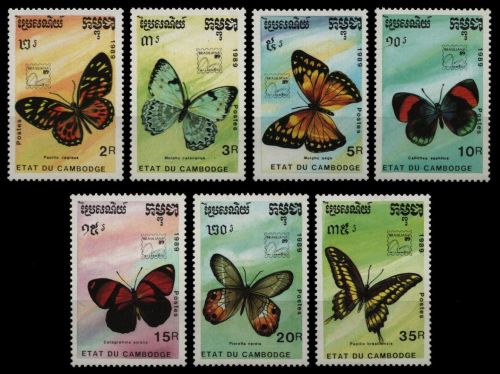 Kambodscha 1989 - Mi-Nr. 1075-1081 ** - MNH - Schmetterlinge / Butterflies